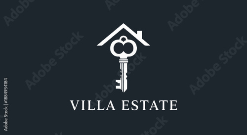 Villa Estate Logo Design with Key and House Icon.
