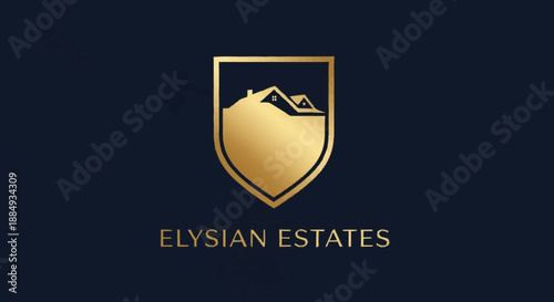 Luxury Elysian Estates logo with shield and mountains.