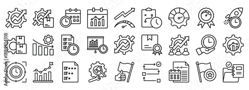 Productivity icon collection. Containing design Task List, Time Management, Deadline, Progress Tracker, Focus	