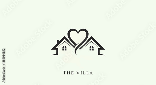 Simple black logo design for a villa featuring intertwined houses and a heart symbol.