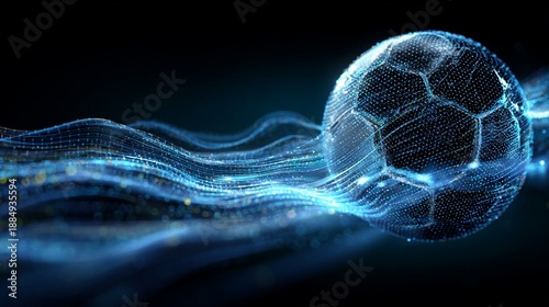 Futuristic Digital Football with Flowing Motion Waves