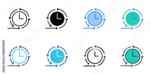 Time tracking icons set multiple style collection. Editable stroke 
