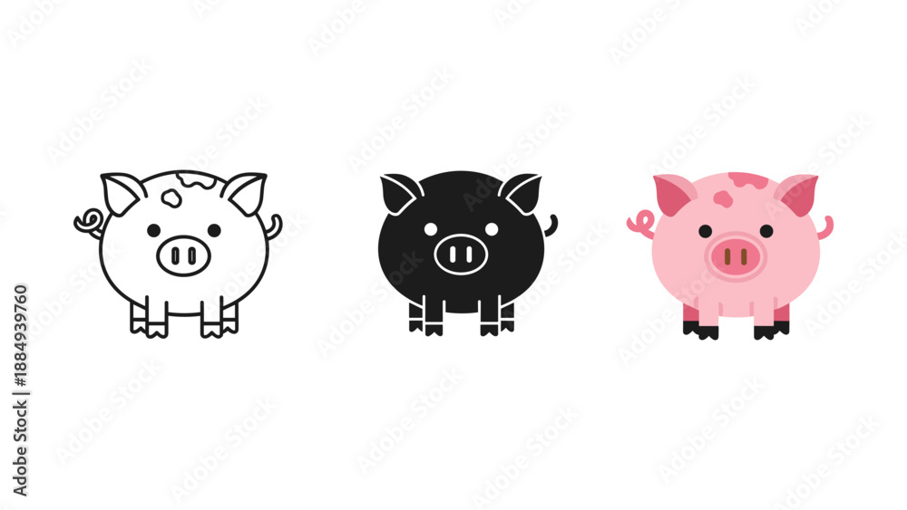 Naklejka premium Three Cartoon Pigs in Different Colors