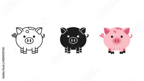 Three Cartoon Pigs in Different Colors