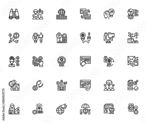 Project Management icon set. Vector symbols for team, data, idea, report, risk, brainstorm, management and more. Editable linear icons.