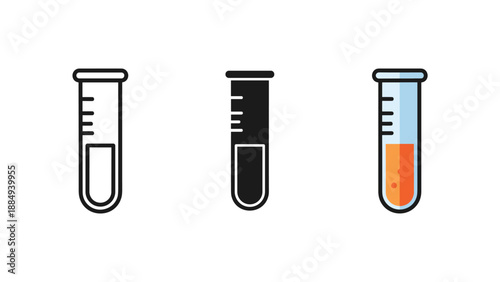 Set of Three Test Tubes with Different Substances