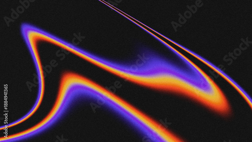 Photos A dynamic abstract background featuring sharp, fluid wave lines in vibrant purple and orange gradients, set against a grainy, noise-textured black backdrop