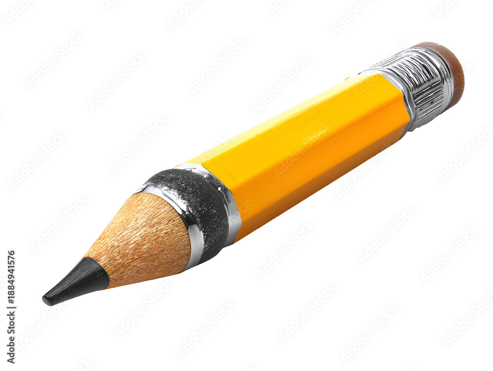 Obraz premium Yellow pencil with eraser and black graphite tip isolated on transparent background