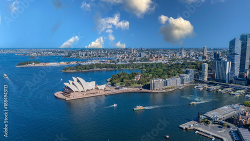 Photography 21 January 2026 Aerial Drone View of Sydney Harbour Circular Quay on a nice Summ