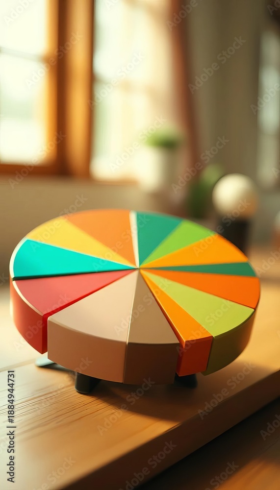 Fototapeta premium Abstract pie chart with aged film look, faded colors, and soft focus highlights, faded, bokeh