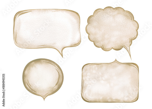 Slika na platnu A set of speech bubbles and dialog boxes painted with watercolors in a vintage style