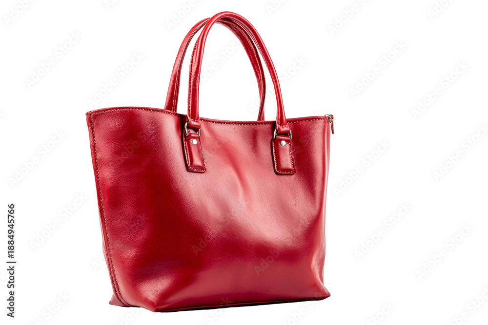 Naklejka premium Elegant Red Leather Woman's Handbag Tote Bag PNG isolated on transparent background