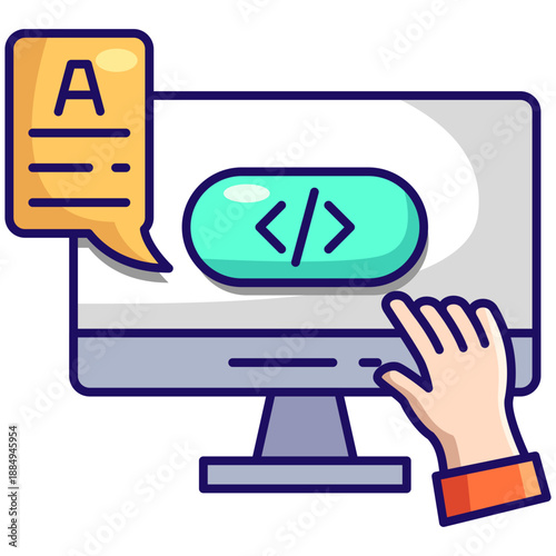 AI Prompt Lineal Color Icon – Prompt Engineering Input with Code Symbol, Generative AI Command Icon