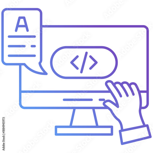 AI Prompt Gradient Line Icon – Prompt Engineering Input on Computer Screen, AI Command and Code Symbol