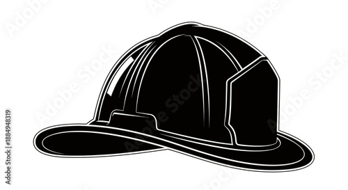 Black and white illustration of a firefighter helmet with detailed lines.