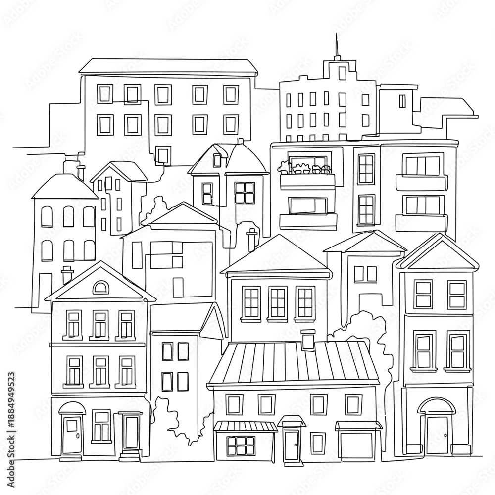 custom made wallpaper toronto digitalContinuous Line Art Cityscape Illustration of Dense Urban Neighborhood