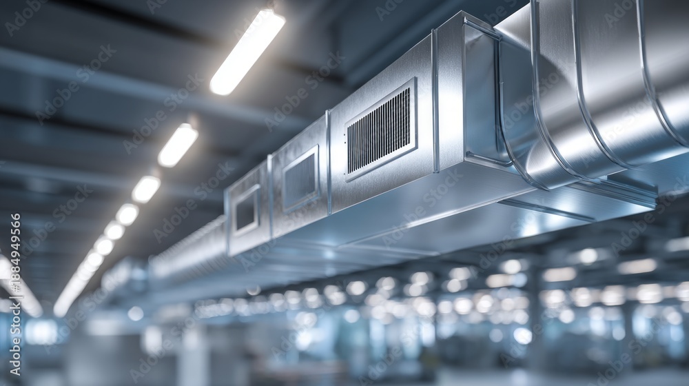 Obraz premium Modern HVAC Air Handling Unit in Commercial Interior Space with Contemporary Design