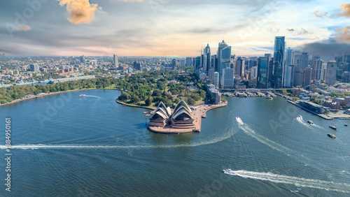 21 January 2026 Aerial Drone View of Sydney Harbour Circular Quay on a nice Summer day beautiful Sky in Sydney NSW Australia