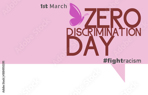 Zero Discrimination Day banner illustration promoting equality and fighting racism on 1st March