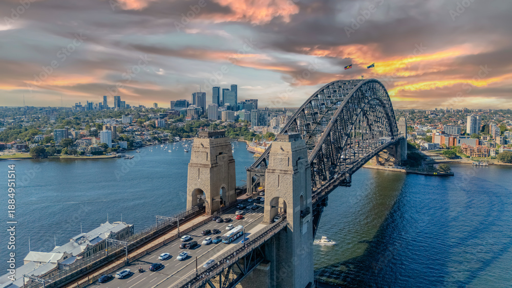 Obraz premium 21 January 2026 Aerial Drone View of Sydney Harbour Circular Quay on a nice Summer day beautiful Sky in Sydney NSW Australia
