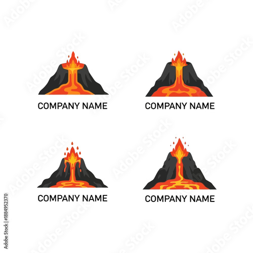 Four distinct volcano logos with erupting lava, perfect for a company brand.