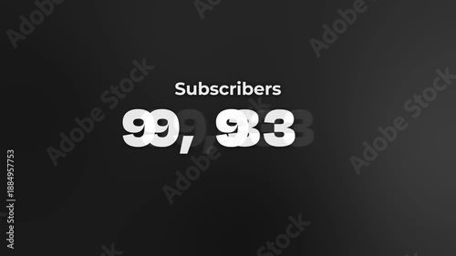 Rapidly Counting youtube Subscriber Number to One hundred thousand on black Gradient Background clean, modern subscriber counter rapidly increasing from 0 to 1 million