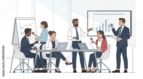 Business team collaborating during a work meeting with presentation