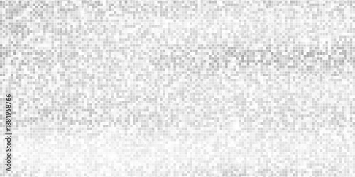 Silver mosaic disco ball background with white mirror glitter and light spots texture. Shiny grey tones sequin pattern. Festive fashion decoration. Glam sparkle Christmas wall. Vector illustration.