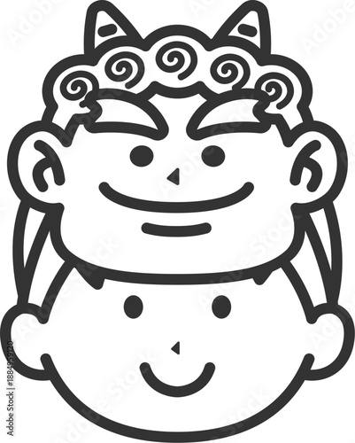 赤鬼のお面をつけた、男の子のアイコン（線画）のイラスト