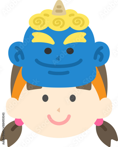 青鬼のお面をつけた、女の子のアイコンのイラスト