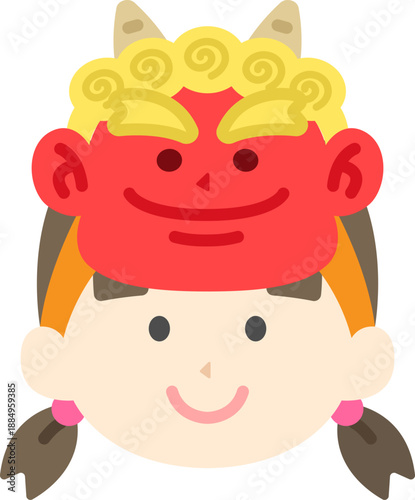 赤鬼のお面をつけた、女の子のアイコンのイラスト