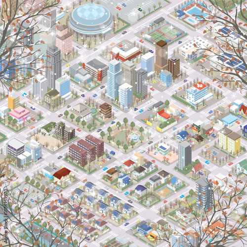 冬の街並み. 街並みの立体図.