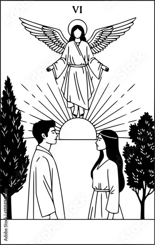The Lovers tarot card minimalist design vector illustration black and white
