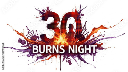 Burns night celebration logo with colorful paint splashes on white background	