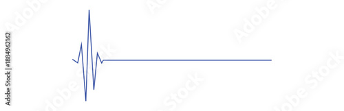 Blue ECG heart monitor line vector showing a pulse followed by a flatline, depicting a critical medical emergency or end of life situation in healthcare