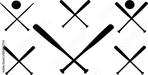 set of crossed baseball bat silhouette, black and white silhouette, vector and illustration
