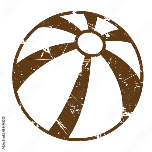 Drawing Vintage grunge  texture Brown beach ball with white scratches on surface isolated on white background