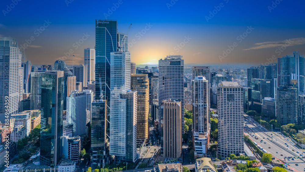 Obraz premium 21 January 2026 Aerial Drone View of Sydney Harbour Circular Quay on a nice Summer day beautiful Sky in Sydney NSW Australia