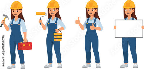 Diverse Group of Professional Cartoon Characters and Construction Workers in Various Occupations and Uniforms Isolated on White Background for Career Education