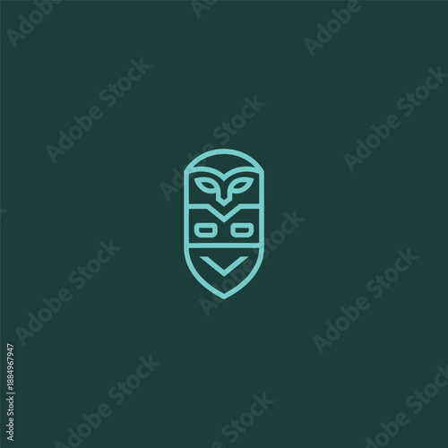 Abstract totem shield logo in bold and symbolic line art style.