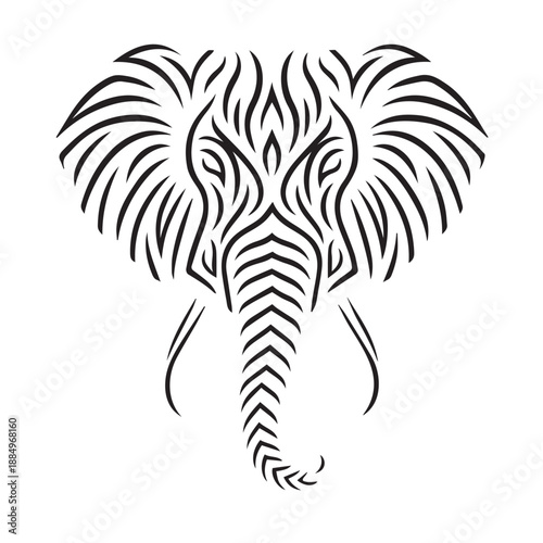 An abstract vector art uses many flowing curved lines to form an elephant head, symbolizing wisdom and strength while creating a modern, dynamic, and expressive visual concept.