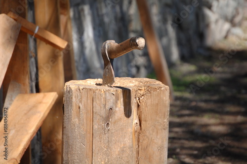 an axe in a stump