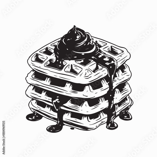 Chocolate Sauce Waffles Image Vector isolated on White Background