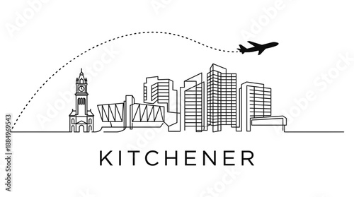 Kitchener Ontario city skyline with airplane travel vector illustration