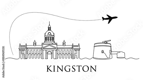 Kingston city skyline with airplane travel vector illustration