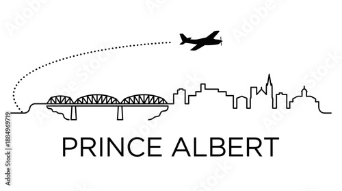 Prince Albert city skyline with airplane travel vector