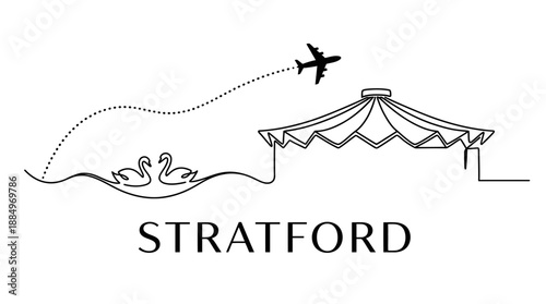 Stratford city landmarks with swans and airplane vector illustration