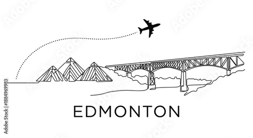 Edmonton city skyline with bridge and airplane vector illustration