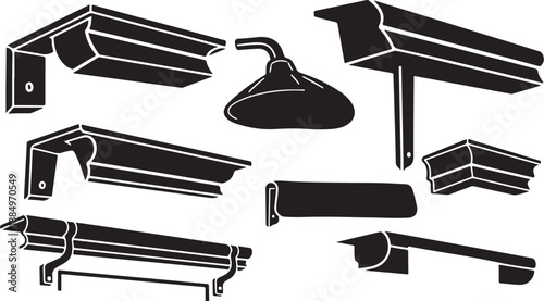 Gutter and Downspout System Components Illustration Set