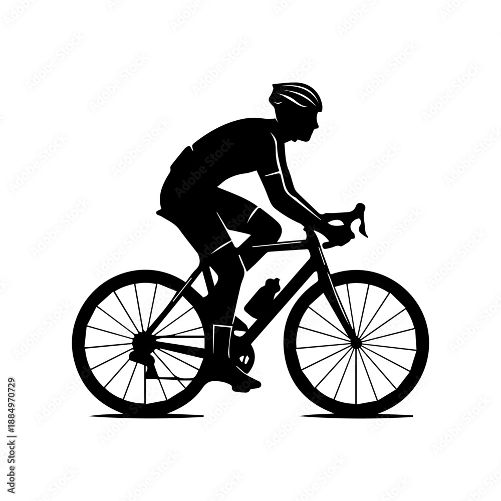 Obraz premium Black silhouette of a professional cyclist riding bicycle isolated on white background. 